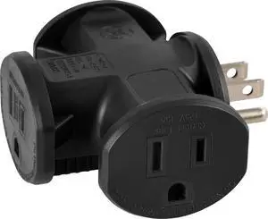 3-Outlet Grounded T-Shaped Tap Adapter, Heavy Duty, Black, 50872 3-Outlet Grounded T-Shaped Tap Adapter, Heavy Duty, Black, 50872