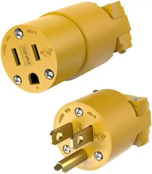 Electrical Replacement Plug & Connector Set, Extension Cord Ends Male and Female, 15 Amp 125 Volt, Straight Blade Plug Grounding Type, NEMA 5-15P & 5-15R, UL Listed, 66202-Y, Yellow Electrical Replacement Plug & Connector Set, Extension Cord Ends Male and Female, 15 Amp 125 Volt, Straight Blade Plug Grounding Type, NEMA 5-15P & 5-15R, UL Listed, 66202-Y, Yellow