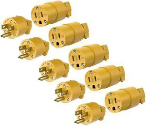 Electrical Replacement Plug & Connector Set, Extension Cord Ends Male and Female, 15 Amp 125 Volt, Straight Blade Plug Grounding Type, NEMA 5-15P & 5-15R, UL Listed, 66202-Y, Yellow, 5 Pack Electrical Replacement Plug & Connector Set, Extension Cord Ends Male and Female, 15 Amp 125 Volt, Straight Blade Plug Grounding Type, NEMA 5-15P & 5-15R, UL Listed, 66202-Y, Yellow, 5 Pack