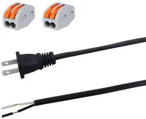 AC Power Pigtail 2 Prong 18AWG, Replacement Cable 120V Wall Plug, 3ft Polarized Cord Black, Open End 10A, Flat Wire 1200W at 120VAC AC Power Pigtail 2 Prong 18AWG, Replacement Cable 120V Wall Plug, 3ft Polarized Cord Black, Open End 10A, Flat Wire 1200W at 120VAC