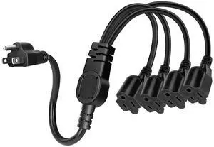 1625W Power Cord Extension Cord Splitter 4 Plug Outdoor Outlet Extender NEMA 5-15P to NEMA 5-15R x4 Cable for Powering Multiple Appliances Simultaneously (1.5FT) 1625W Power Cord Extension Cord Splitter 4 Plug Outdoor Outlet Extender NEMA 5-15P to NEMA 5-15R x4 Cable for Powering Multiple Appliances Simultaneously (1.5FT)
