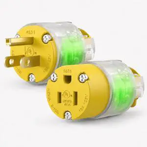 1 Set Lighted Extension Cord Ends Replacement Plug 3 Prong 15A 125V NEMA 5-15P*NEMA 5-15R, Electrical Replacement Plug, Male and Female Extension Cord Ends, 15 Amp Plug, UL Listed,Yellow 1 Set Lighted Extension Cord Ends Replacement Plug 3 Prong 15A 125V NEMA 5-15P*NEMA 5-15R, Electrical Replacement Plug, Male and Female Extension Cord Ends, 15 Amp Plug, UL Listed,Yellow