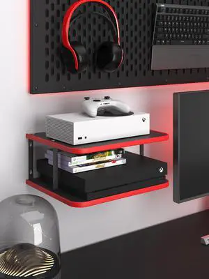 Floating Under TV Game Double Shelf Stand for Xbox Shelf wall Mount for one S/X Series S, Projector Shelf/Router Shelf/Entertainment Center, Projector Holder Accessories, Black Red Floating Under TV Game Double Shelf Stand for Xbox Shelf wall Mount for one S/X Series S, Projector Shelf/Router Shelf/Entertainment Center, Projector Holder Accessories, Black Red