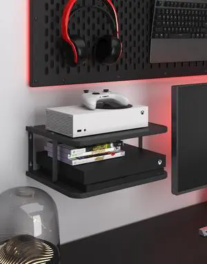 Black Projector Wall Shelf/Floating Under TV Game Double Shelf Stand for Xbox, Router/Entertainment Center, Projector Holder Accessories Black Projector Wall Shelf/Floating Under TV Game Double Shelf Stand for Xbox, Router/Entertainment Center, Projector Holder Accessories