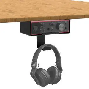 Under Desk Mount for Focusrite Scarlett Solo 3rd Gen/Solo 4th Gen with Headphone Hanger Stand,Under Desk Metal Shelf Organizer for Audio Interfaces and Studio Gear (Black Holder Only) Under Desk Mount for Focusrite Scarlett Solo 3rd Gen/Solo 4th Gen with Headphone Hanger Stand,Under Desk Metal Shelf Organizer for Audio Interfaces and Studio Gear (Black Holder Only)