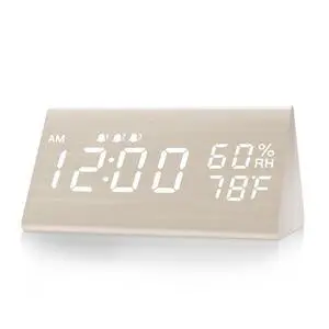 Wooden Digital Alarm Clock for Bedrooms and Office, 3 Alarms with Big Digits, Humidity and Temperature Display, 6-Level Dimmer, Snooze, Loud Desk Clock for Heavy Sleepers, Plug in (White) Wooden Digital Alarm Clock for Bedrooms and Office, 3 Alarms with Big Digits, Humidity and Temperature Display, 6-Level Dimmer, Snooze, Loud Desk Clock for Heavy Sleepers, Plug in (White)