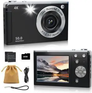 4K Digital Camera for Photography Autofocus,16X Zoom, 50MP Portable Compact Point and Shoot Digital Camera,Compact Travel Cameras for Beginners with 32GB Card, 2 Batteries, Black 4K Digital Camera for Photography Autofocus,16X Zoom, 50MP Portable Compact Point and Shoot Digital Camera,Compact Travel Cameras for Beginners with 32GB Card, 2 Batteries, Black