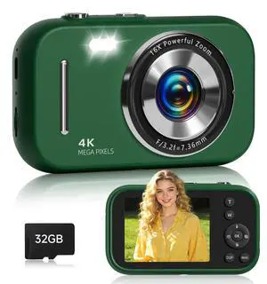 Digital Camera,4K 48MP Compact Camera for Teens,16X Zoom Anti Shake,32GB SD Card,21 Filters,Framing Grid, Date Stamp,Slow Motion,MP3 Function,Travel Small Camera for Boys Girls,Green Digital Camera,4K 48MP Compact Camera for Teens,16X Zoom Anti Shake,32GB SD Card,21 Filters,Framing Grid, Date Stamp,Slow Motion,MP3 Function,Travel Small Camera for Boys Girls,Green