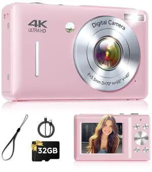 Digital Camera, 44MP FHD 1080P Point and Shoot Digital Camera with Anti Shake, Small Digital Camera with Face Detect, 32GB SD Card, 16X Zoom Camera for Kids, Teens, Boys, Girls Pink Digital Camera, 44MP FHD 1080P Point and Shoot Digital Camera with Anti Shake, Small Digital Camera with Face Detect, 32GB SD Card, 16X Zoom Camera for Kids, Teens, Boys, Girls Pink