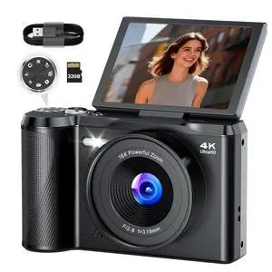 Digital Camera 4K for Photography Vlogging: 56MP Cameras with Mode Dial for Video - 16X Zoom Photo Camera Gifts for Teens Ages 8-16 - 180°Flip Screen Compact Cámara - Point and Shoot Digital Cameras Digital Camera 4K for Photography Vlogging: 56MP Cameras with Mode Dial for Video - 16X Zoom Photo Camera Gifts for Teens Ages 8-16 - 180°Flip Screen Compact Cámara - Point and Shoot Digital Cameras