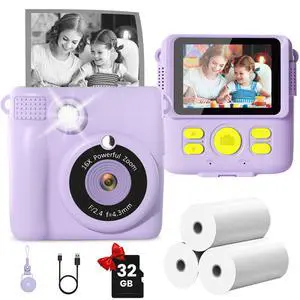 Kids Camera Instant Print - 2.4" Eye-Care Digital Video Camera for Toddlers & Kids Ages 3-12, with 3 Rolls Paper & 32GB SD Card, 1080P, 18 Frames, Birthday Christmas Valentines Gifts for Girls Kids Camera Instant Print - 2.4" Eye-Care Digital Video Camera for Toddlers & Kids Ages 3-12, with 3 Rolls Paper & 32GB SD Card, 1080P, 18 Frames, Birthday Christmas Valentines Gifts for Girls