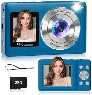 Digital Camera, 56MP Dual Screen Autofocus Vlogging Camera, 16X Zoom Point and Shoot Camera for Photography, Anti-Shake, 32GB Card, Compact Camera for Teens Adults,Blue Digital Camera, 56MP Dual Screen Autofocus Vlogging Camera, 16X Zoom Point and Shoot Camera for Photography, Anti-Shake, 32GB Card, Compact Camera for Teens Adults,Blue