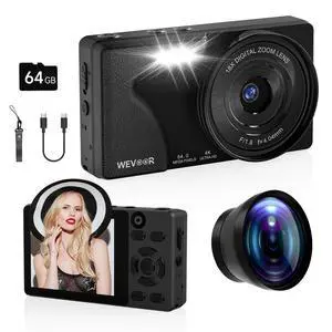64MP 4K Vlogging Camera, 64GB Fast Autofocus Digital Camera with Dual Cam, Wide Lens, 2000mAh Battery and 18X Digital Zoom - Ideal for YouTube, Tiktok, Travel, Beginners Video Recording Creation 64MP 4K Vlogging Camera, 64GB Fast Autofocus Digital Camera with Dual Cam, Wide Lens, 2000mAh Battery and 18X Digital Zoom - Ideal for YouTube, Tiktok, Travel, Beginners Video Recording Creation