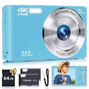 Digital Camera for Teens, FHD 4K 44MP with 64GB SD Card, 16X Digital Zoom, Compact Point Shoot Camera Blue Digital Camera for Teens, FHD 4K 44MP with 64GB SD Card, 16X Digital Zoom, Compact Point Shoot Camera Blue