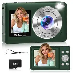 Digital Camera, 56MP Dual Screen Autofocus Vlogging Camera, 16X Zoom Point and Shoot Camera for Photography, Anti-Shake, 32GB Card, Compact Camera for Teens Adults,Green Digital Camera, 56MP Dual Screen Autofocus Vlogging Camera, 16X Zoom Point and Shoot Camera for Photography, Anti-Shake, 32GB Card, Compact Camera for Teens Adults,Green