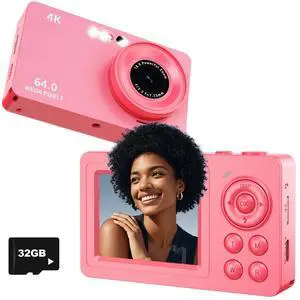 4K 64MP Digital Camera, Compact Mini Cameras with 18X Zoom, Anti Shake, 32GB Card, Autofocus Portable Travel Cameras for Teens Adult, Beginner Photo Camera with Metal Shell, Rose Red 4K 64MP Digital Camera, Compact Mini Cameras with 18X Zoom, Anti Shake, 32GB Card, Autofocus Portable Travel Cameras for Teens Adult, Beginner Photo Camera with Metal Shell, Rose Red