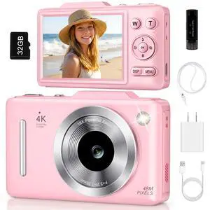Digital Camera 4K Autofocus Vlogging Camera for Photography with 16X Zoom Anti Shake, 32GB Card, 48MP Compact Portable Point and Shoot Camera for Kids Boys Girls Teens BeginnerPink Digital Camera 4K Autofocus Vlogging Camera for Photography with 16X Zoom Anti Shake, 32GB Card, 48MP Compact Portable Point and Shoot Camera for Kids Boys Girls Teens BeginnerPink