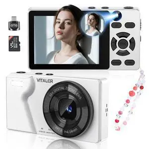 Digital Camera with Front Rear Lens, Autofocus 64MP 4K Camera for Photography with 32GB Card, Portable Compact Point and Shoot Camera for Teens Adult Beginner with Metal Shell, 2000mAh Battery Digital Camera with Front Rear Lens, Autofocus 64MP 4K Camera for Photography with 32GB Card, Portable Compact Point and Shoot Camera for Teens Adult Beginner with Metal Shell, 2000mAh Battery
