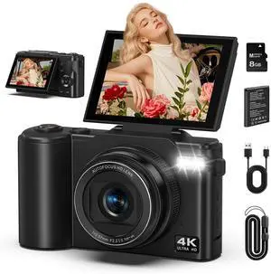 4K Digital Camera for Photography, 64MP Vlogging Camera for YouTube with 180° Flip Screen, 18X Zoom UHD Autofocus Video Camara, Compact with Micro SD Card for Teens, Boys & Girls, Beginners 4K Digital Camera for Photography, 64MP Vlogging Camera for YouTube with 180° Flip Screen, 18X Zoom UHD Autofocus Video Camara, Compact with Micro SD Card for Teens, Boys & Girls, Beginners