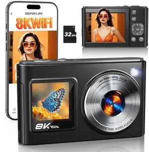 8K Digital Camera for Photography with WiFi, 96MP Autofocus Dual Screens Selfie Vlogging Camera with 16X Zoom, Compact Point and Shoot Travel Camera for Kids Teens Beginners with SD Card, 2 Batteries 8K Digital Camera for Photography with WiFi, 96MP Autofocus Dual Screens Selfie Vlogging Camera with 16X Zoom, Compact Point and Shoot Travel Camera for Kids Teens Beginners with SD Card, 2 Batteries