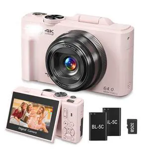 4K Digital Camera for Photography, 64MP Vlogging Camera for YouTube, WiFi Vlog Cameras with 18X Digital Zoom, 3'' Flip Screen and 32GB TF Card, Pink 4K Digital Camera for Photography, 64MP Vlogging Camera for YouTube, WiFi Vlog Cameras with 18X Digital Zoom, 3'' Flip Screen and 32GB TF Card, Pink