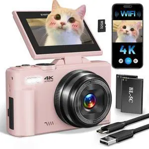 4K Digital Camera for Beginners & Teens, Compact Vlogging Camera with 180° Flip Screen, Autofocus, Easy-to-Use for Travel & YouTube, 18X Zoom, WiFi, 2 Batteries, 32GB Card 4K Digital Camera for Beginners & Teens, Compact Vlogging Camera with 180° Flip Screen, Autofocus, Easy-to-Use for Travel & YouTube, 18X Zoom, WiFi, 2 Batteries, 32GB Card
