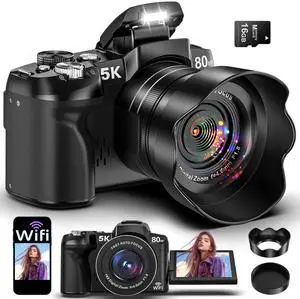 5K Digital Cameras for Photography - 80MP WiFi Vlogging Camera for YouTube with 3" 270° Flip Screen - UHD Fast Autofocus Video Camara for Beginner Travel Camaras with 18X Zoom, Memory Card, Lens Hood 5K Digital Cameras for Photography - 80MP WiFi Vlogging Camera for YouTube with 3" 270° Flip Screen - UHD Fast Autofocus Video Camara for Beginner Travel Camaras with 18X Zoom, Memory Card, Lens Hood