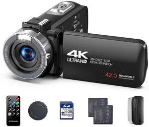 4K Video Camera Camcorder, 42MP Vlogging Camera for YouTube with 32GB SD Card, 2 Batteries, 3" 270° Rotating Screen, 18X Digital Zoom, Remote Control, Webcam for Live Streaming 4K Video Camera Camcorder, 42MP Vlogging Camera for YouTube with 32GB SD Card, 2 Batteries, 3" 270° Rotating Screen, 18X Digital Zoom, Remote Control, Webcam for Live Streaming