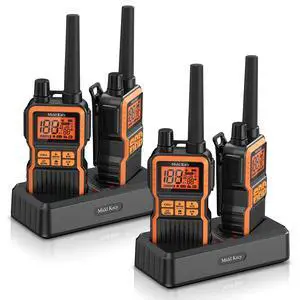 Midd Kacy Walkie Talkies, 60 Channel GMRS Handheld Waterproof Hunting Two Way Radio with 121 Privacy Codes, SOS, NOAA Weather Alerts, VOX, Channel Scanning, 4 Pack (Black/Orange) Midd Kacy Walkie Talkies, 60 Channel GMRS Handheld Waterproof Hunting Two Way Radio with 121 Privacy Codes, SOS, NOAA Weather Alerts, VOX, Channel Scanning, 4 Pack (Black/Orange)
