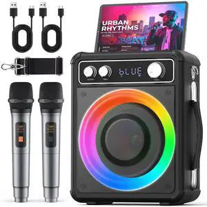 Karaoke Machine with 2 Wireless Microphones, Portable Bluetooth Speaker for Adults Kids, PA Systems Support TWS Echo Adjust TF USB AUX for Home Party Outdoor Travel Karaoke Machine with 2 Wireless Microphones, Portable Bluetooth Speaker for Adults Kids, PA Systems Support TWS Echo Adjust TF USB AUX for Home Party Outdoor Travel