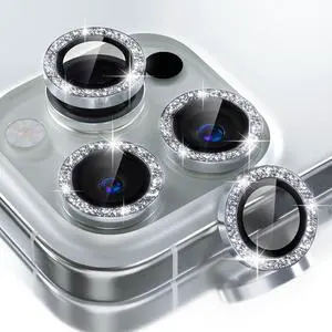 Compatible for iPhone 16 Pro/iPhone 16 Pro Max Camera Lens Protector Bling, 9H Tempered Glass Camera Cover Screen Protector Metal Ring Decoration Accessories (Glitter-Silver) Compatible for iPhone 16 Pro/iPhone 16 Pro Max Camera Lens Protector Bling, 9H Tempered Glass Camera Cover Screen Protector Metal Ring Decoration Accessories (Glitter-Silver)