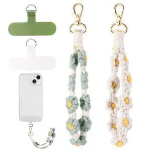 2 PCS Boho Macrame Phone Wrist Strap,Cute Cell Phone Lanyard with Tether Tab Floral Smartphone Wristlet Bracelet Keychain Anti Theft Strap for Women (White+Green) 2 PCS Boho Macrame Phone Wrist Strap,Cute Cell Phone Lanyard with Tether Tab Floral Smartphone Wristlet Bracelet Keychain Anti Theft Strap for Women (White+Green)