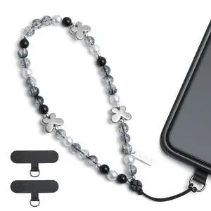 Elegant White Steel Butterfly Beaded Phone Charm Elegant White Steel Butterfly Beaded Phone Charm