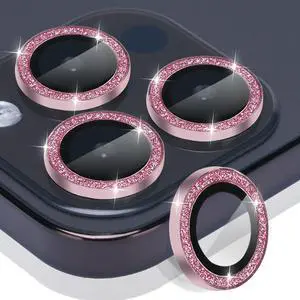 Camera Lens Protector for iPhone 15 Pro/Pro Max, Tempered Glass, Aluminum Alloy Ring, Glitter Pink Camera Lens Protector for iPhone 15 Pro/Pro Max, Tempered Glass, Aluminum Alloy Ring, Glitter Pink