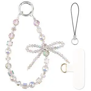 Phone Charm Wrist Strap, Beaded Phone Bracelet Strap for Women, Wristlet Chain for Cellphone Camera, Crystal Bow Phone Charm Wrist Strap, Beaded Phone Bracelet Strap for Women, Wristlet Chain for Cellphone Camera, Crystal Bow