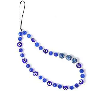 Beaded Lanyard, Evil Eye Wrist Strap Gemstone Mobile Chain Keychain for Men Women Cell Phone String (Blue) Beaded Lanyard, Evil Eye Wrist Strap Gemstone Mobile Chain Keychain for Men Women Cell Phone String (Blue)