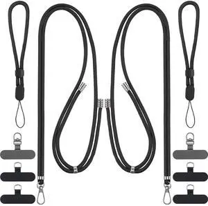 Phone Lanyard, 2 Pack Adjustable Cell Phone Lanyard Crossbody Neck Strap & 2 Pack Phone Wrist Strap with 6 Pcs Tether Tabs for Travel Hiking Dog Walking for Smartphones-Black Phone Lanyard, 2 Pack Adjustable Cell Phone Lanyard Crossbody Neck Strap & 2 Pack Phone Wrist Strap with 6 Pcs Tether Tabs for Travel Hiking Dog Walking for Smartphones-Black