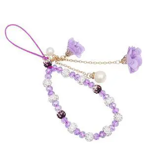 Crystal Flower Pendant Keychains Beaded Phone Strap Lanyard Anti-Lost and Non-Slip Mobile Phone Strap for Handbag Decoration Accessories Purple Crystal Flower Pendant Keychains Beaded Phone Strap Lanyard Anti-Lost and Non-Slip Mobile Phone Strap for Handbag Decoration Accessories Purple
