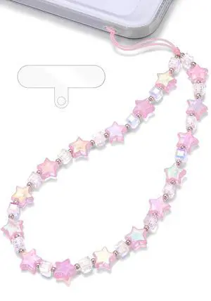 Phone Charm Wrist Strap, Beaded Lanyard Wristlet Chain, Anti-Theft & Hands-Free Bracelet Strap for iPhone & More Cell Phone Cases (Pink Star) Phone Charm Wrist Strap, Beaded Lanyard Wristlet Chain, Anti-Theft & Hands-Free Bracelet Strap for iPhone & More Cell Phone Cases (Pink Star)