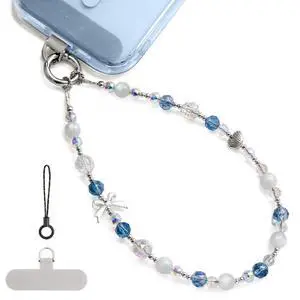 Phone Charm, Pearl Crystal Beaded Wrist Strap for Women, Hands-Free Anti-Drop and Anti-Theft Phone Lanyard, Detachable with Tether Tab & Black Short Strap, Compatible with All Phones (Knots Oceans) Phone Charm, Pearl Crystal Beaded Wrist Strap for Women, Hands-Free Anti-Drop and Anti-Theft Phone Lanyard, Detachable with Tether Tab & Black Short Strap, Compatible with All Phones (Knots Oceans)