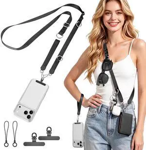 Multifunctional Phone Lanyard, 3 in 1 Cell Phone Detachable Adjustable Crossbody Strap & Neck Lanyard & Wrist Lanyard with 2x Tether Tab for Most Smartphones, Outdoor Travel Essential Black Multifunctional Phone Lanyard, 3 in 1 Cell Phone Detachable Adjustable Crossbody Strap & Neck Lanyard & Wrist Lanyard with 2x Tether Tab for Most Smartphones, Outdoor Travel Essential Black