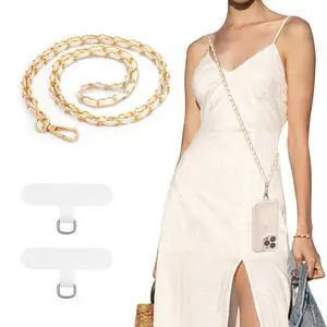 Phone Lanyard Metal Chain Crossbody, Gold & White Phone Lanyard Metal Chain Crossbody, Gold & White