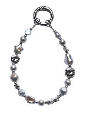 Baroque Style Pearl and Crystal Beaded Phone Wrist Strap Lanyard, CellPhone Chain Bracelet wristlet, Camera and Keychain Lanyard with Heart Charm, Star Accents Baroque Style Pearl and Crystal Beaded Phone Wrist Strap Lanyard, CellPhone Chain Bracelet wristlet, Camera and Keychain Lanyard with Heart Charm, Star Accents