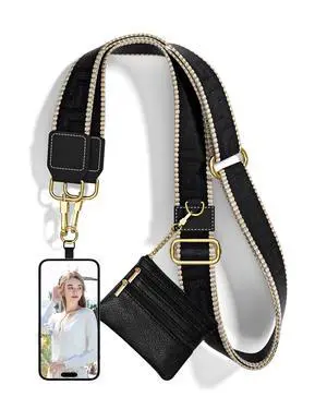 Crossbody Phone Strap with Wallet, Clip and Go Strap for Phone with Wallet, Adjustable Crossbody Cell Belt with Zippered Pouch, Neck Shoulder Cell Lanyard for Women, Black Great Wall Crossbody Phone Strap with Wallet, Clip and Go Strap for Phone with Wallet, Adjustable Crossbody Cell Belt with Zippered Pouch, Neck Shoulder Cell Lanyard for Women, Black Great Wall