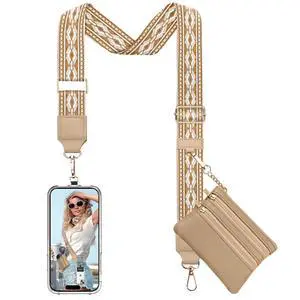 Clip and Go Phone Strap Crossbody with Leather Wallet, Adjustable Anti-Theft Lanyard with Zippered Pouch, Universal Cell Phone Neck Lanyard for Most Smartphone Cases, Brown Clip and Go Phone Strap Crossbody with Leather Wallet, Adjustable Anti-Theft Lanyard with Zippered Pouch, Universal Cell Phone Neck Lanyard for Most Smartphone Cases, Brown