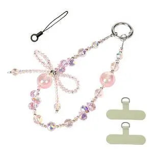 Handmade Sparkling Crystal Bead Phone Wrist Strap,Beaded Bow - Anti-Drop Strap & 2 Tabs - Women Gift Crystal Pink Handmade Sparkling Crystal Bead Phone Wrist Strap,Beaded Bow - Anti-Drop Strap & 2 Tabs - Women Gift Crystal Pink