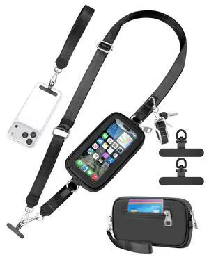 Clip and Go Strap for Phone with Wallet Crossbody, Adjustable Neck Lanyard, Detachable Wristlet Wallet with Zipper Phone Screen ID Window, 2x Tether Tabs Compatibe for iPhone & Most Cellphones Black Clip and Go Strap for Phone with Wallet Crossbody, Adjustable Neck Lanyard, Detachable Wristlet Wallet with Zipper Phone Screen ID Window, 2x Tether Tabs Compatibe for iPhone & Most Cellphones Black