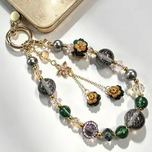 Vintage Flower Beaded Phone Wrist Strap, Short Wristlet Lanyard Vintage Flower Beaded Phone Wrist Strap, Short Wristlet Lanyard