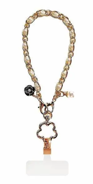 Fancy Pearl Cell Phone Wrist Strap for Women - Elegant Gold Chain Lanyard for iPhone 17 Pro Max & Most Smartphones, Detachable Cellphone Wristlet Bracelet with Black Camellia, Fashion Accessory Gift Fancy Pearl Cell Phone Wrist Strap for Women - Elegant Gold Chain Lanyard for iPhone 17 Pro Max & Most Smartphones, Detachable Cellphone Wristlet Bracelet with Black Camellia, Fashion Accessory Gift