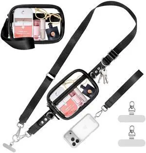Clip and Go Strap for Phone with Wallet Crossbody Phone Lanyard and Detachable 4.5 x 6.5 Small Clear Bag for Stadium Events and Concert Clip and Go Strap for Phone with Wallet Crossbody Phone Lanyard and Detachable 4.5 x 6.5 Small Clear Bag for Stadium Events and Concert